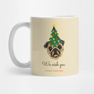 We Wish You a Pugly Christmas Pug Dog with Festive Tree on its Head Mug